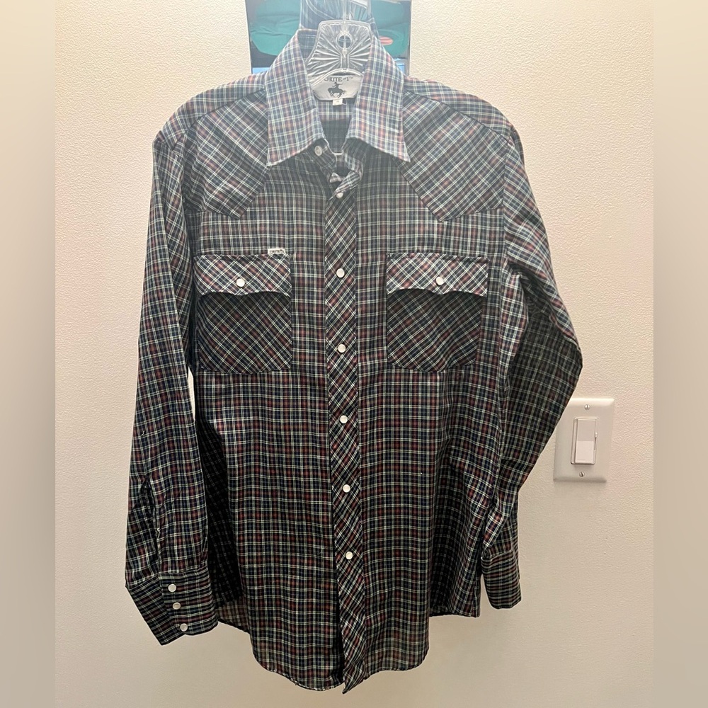 Vintage Chute #1 check cowboy western shirt with pearl snaps.
